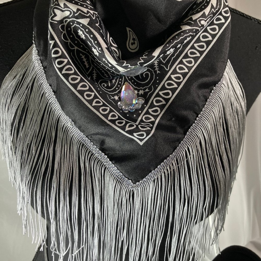 Fringed Blinged out Black Bandana with - Picture 5 of 16
